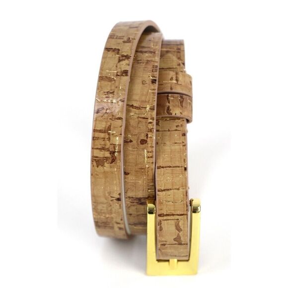 BROWN GOLD CORK LEATHER 1/2"Wd DRESS CASUAL WOMEN'S BELT Sz XS/4 (A83 - Picture 1 of 13
